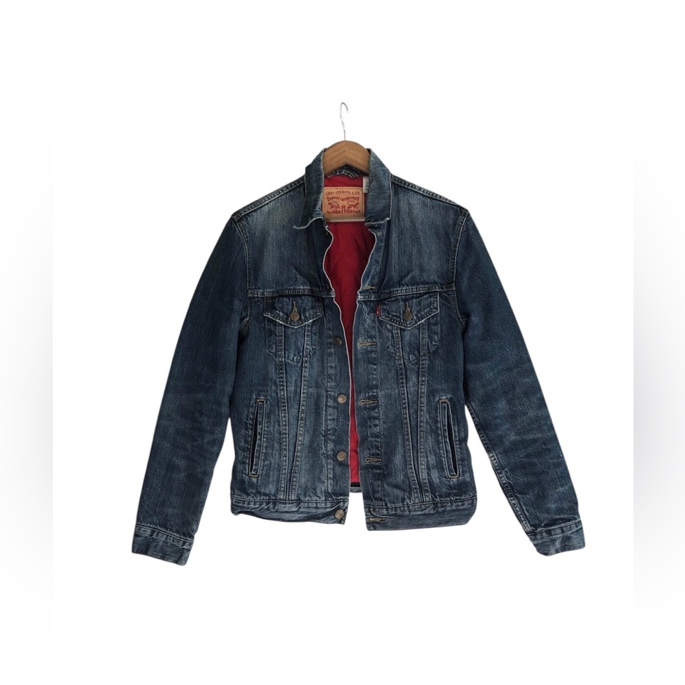 Levi's Blue Denim Jacket with Red Quilted Interior Lining